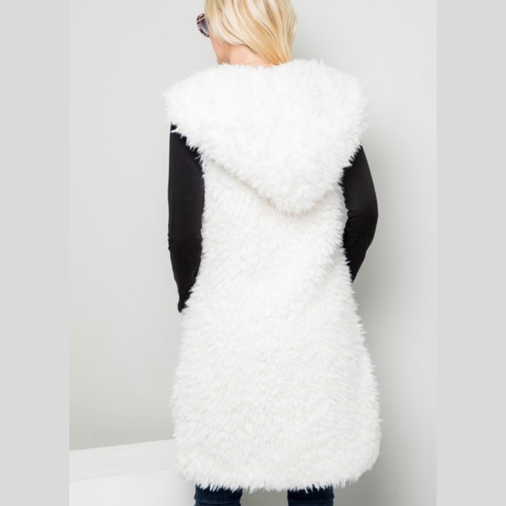 White Faux Fur Hooded Vest With Pockets gifts - Picture 7 of 8
